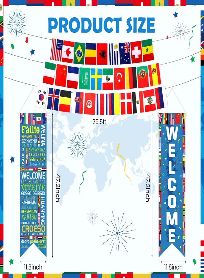 Woosytoo 3PCS International World Flags Banner Decorations International Flags Welcome Porch Banner and 30 Counties String Flag for Olympic School Classroom Office Soccer Bar Sports Clubs Birthday Party Decorations - Image 2